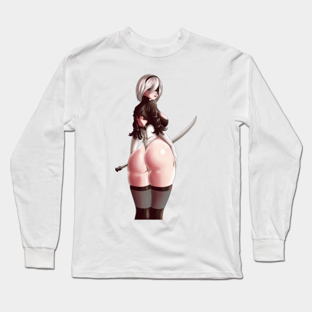 2b Nier Automata anime style Long Sleeve T-Shirt by AngelsFANART